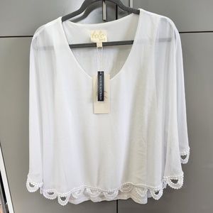 NWT BOHO BIRD WHITE HEART SKIPPING CAPE BLOUSE - SIZE 14